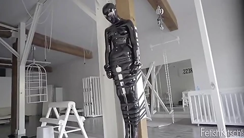 Latex Girl Tied To Post And Vibed