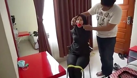 Amateur Indo Tied And Ballgagged