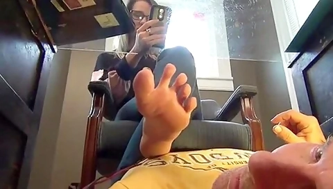 Secretary Gets Her Mature Feet And Toes Worshiped By A Handyman