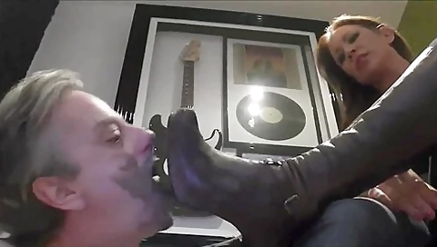Lusty Milf Got Her Muddy Boots Licked Out By Her Personal Male Foot Slave