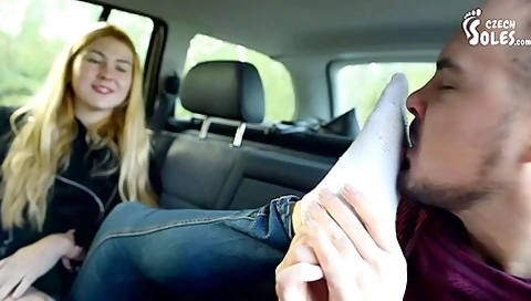 Blonde Gets Her Smelly Feet In Dirty Socks Sniffed By A Stranger In Th