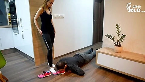 Hot Cougar Makes Her Slave Sniff Her Nasty Running Shoes And Stinky Feet