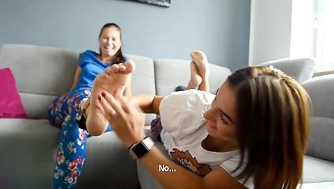 Dark Haired - Playful Girls Tickling Each Others Feet And Toes