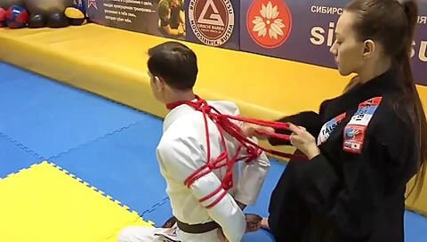 Boy Get Tied By Karate-woman