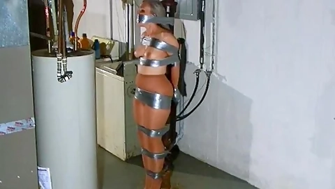 Duct Tape Bondage Naked To A Pole