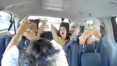 Two Girls Tickled In Car