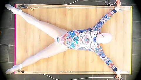 Selfbondage Spreadeagle In Leotard And Pantyhose - Shorter Cut Version