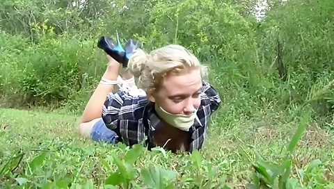 Outdoor Hogtied In Skirt And Blouse
