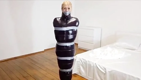 Hot Blonde Bound And Tape Gagged, Wrapped 1
