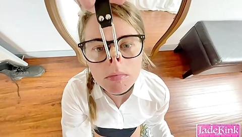 Secretary For A Bonus Lets Boss Turn Her Into Piggy
